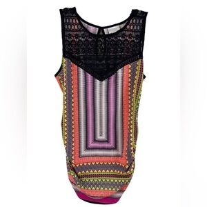 Bisou Bisou Michele Bohbot Mixed Geometric and Lace Tank Women’s Size Large